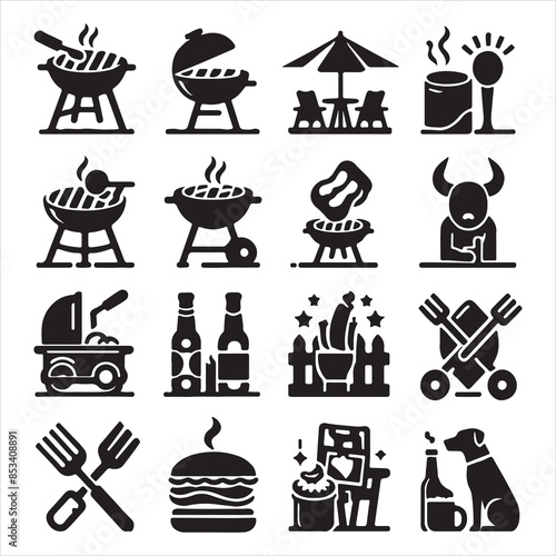 BBQ Decorative Icons Set Free vector print of BBQ set silhouette vector eps