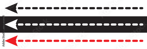 Straight long vector arrow icon. Long dashed arrow icon.  isolated on white and black background. EPS 10