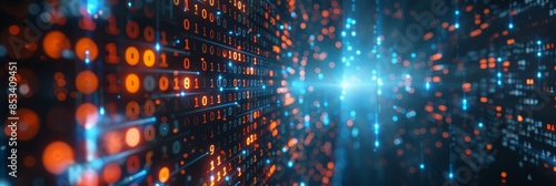 Wallpaper Mural Digital binary code data stream concept - The image features a glowing display of binary codes, symbolizing data, digital communication, and technology Torontodigital.ca