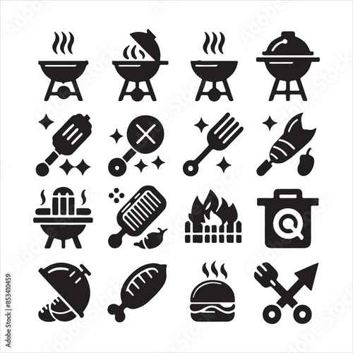 BBQ Decorative Icons Set Free vector print of BBQ set silhouette vector eps