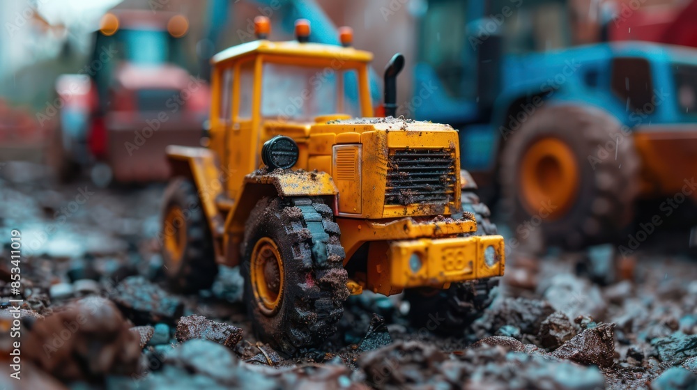 Yellow Tractor in Construction Site
