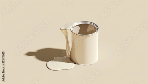 Spilled Paint Can on a Beige Background