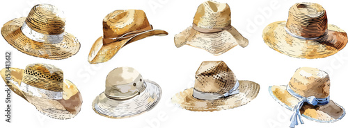 sun hat watercolor clipart	