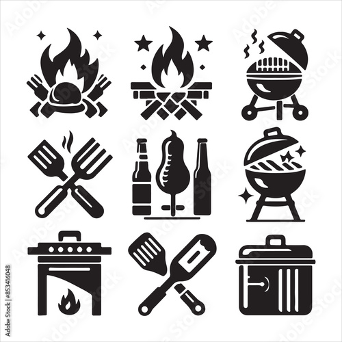 BBQ Decorative Icons Set Free vector print of BBQ set silhouette vector eps