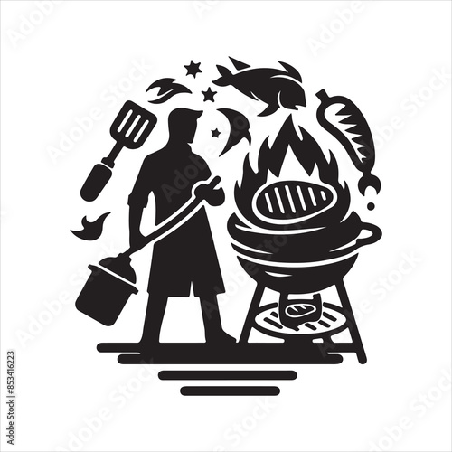 BBQ Decorative Icons Set Free vector print of BBQ set silhouette vector eps