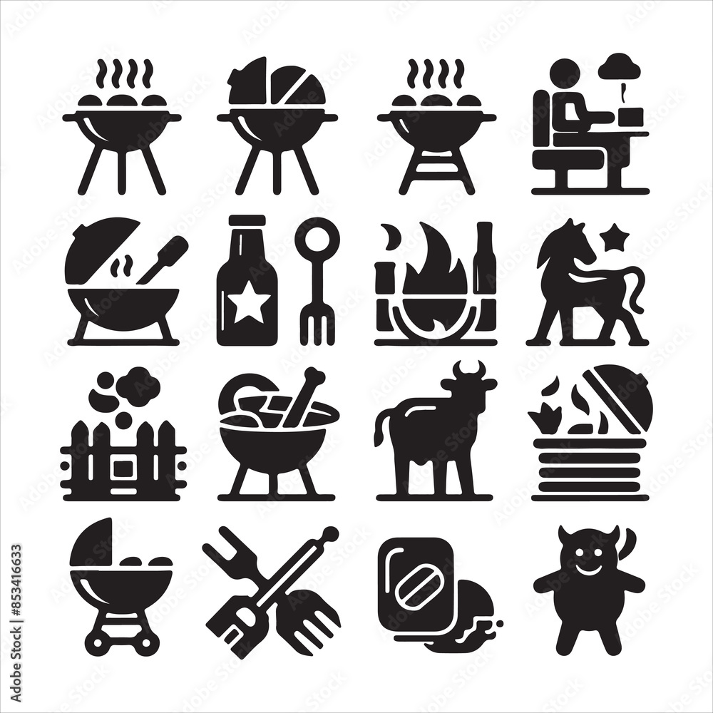 BBQ Decorative Icons Set Free vector print of BBQ set silhouette vector eps BBQ Decorative Icons Set Free vector print of BBQ set silhouette vector eps