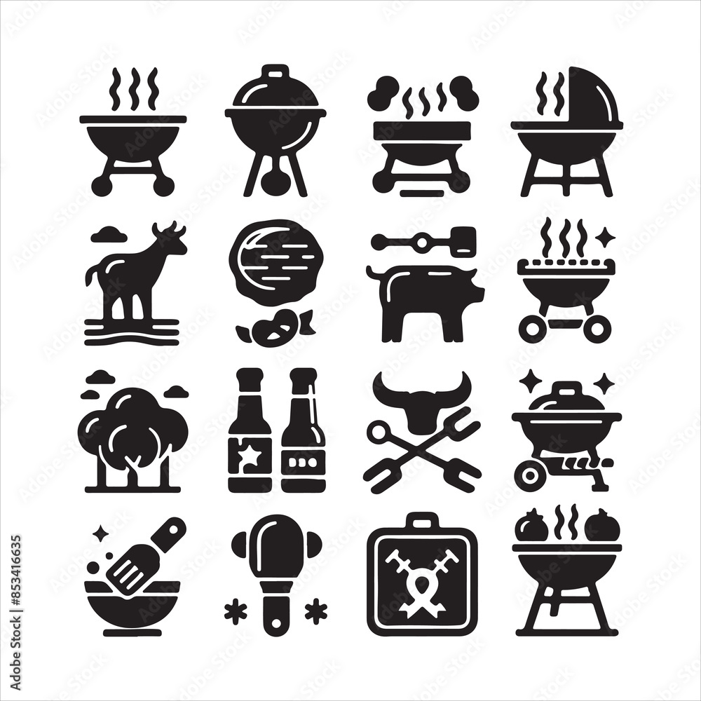 BBQ Decorative Icons Set Free vector print of BBQ set silhouette vector eps BBQ Decorative Icons Set Free vector print of BBQ set silhouette vector eps