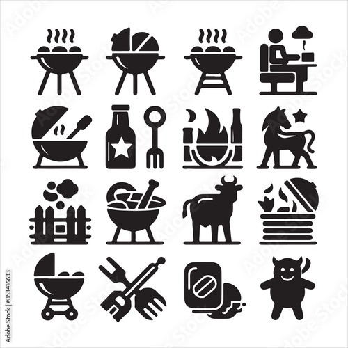BBQ Decorative Icons Set Free vector print of BBQ set silhouette vector eps