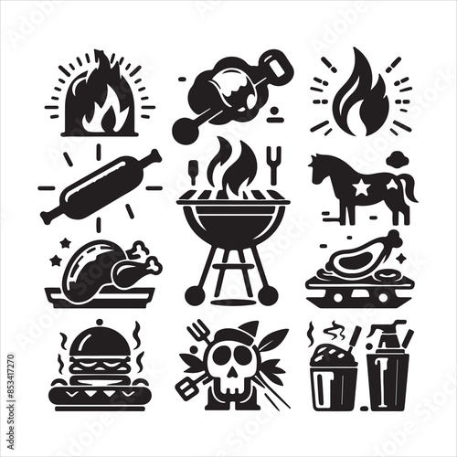 BBQ Decorative Icons Set Free vector print of BBQ set silhouette vector eps