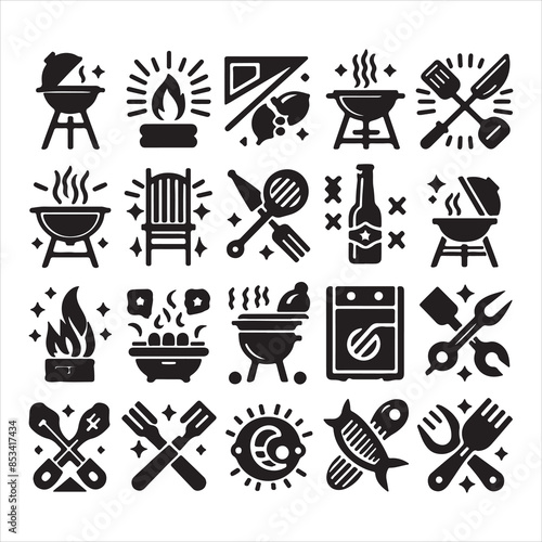 BBQ Decorative Icons Set Free vector print of BBQ set silhouette vector eps