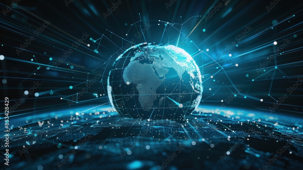 Obraz premium Global network connection. Big data analytics and business concept, world map point and line composition concept of global business
