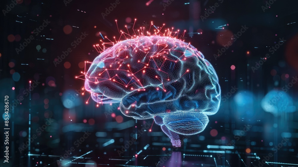 A holographic projection of a brain with neural networks, symbolizing advanced AI technology and electronic thinking. A holographic projection of a brain with neural networks, symbolizing advanced AI technology and electronic thinking.