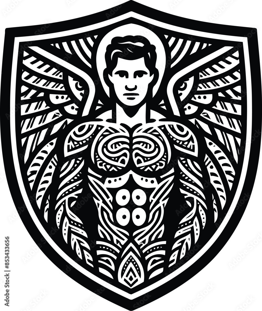 angel in silhouete with Polynesian ethnic pattern illustration angel in silhouete with Polynesian ethnic pattern illustration