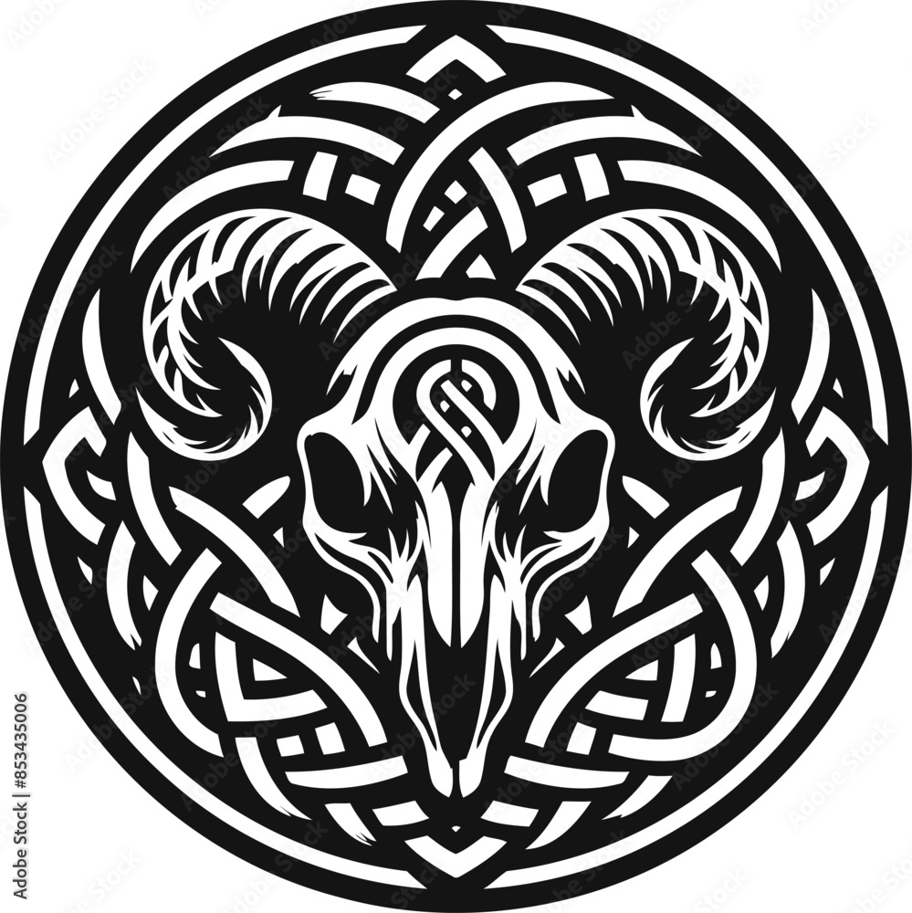 animal skull in silhouete with celtic knot pattern illustration animal skull in silhouete with celtic knot pattern illustration