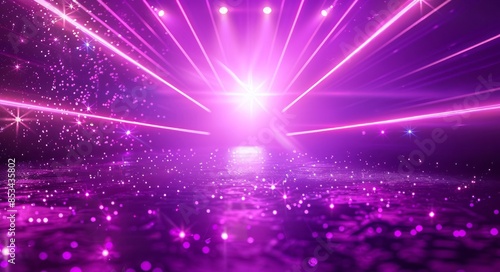 Abstract background with purple light and laser beams, stage lighting effects for a concert or show