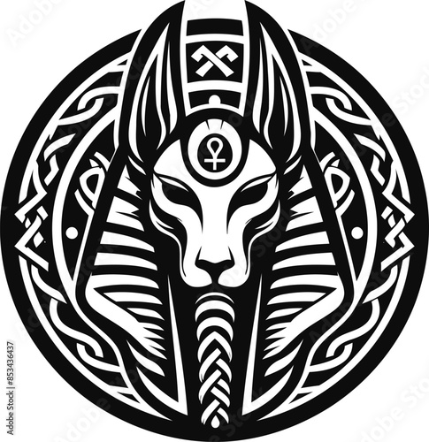 anubis in silhouete with celtic knot pattern illustration