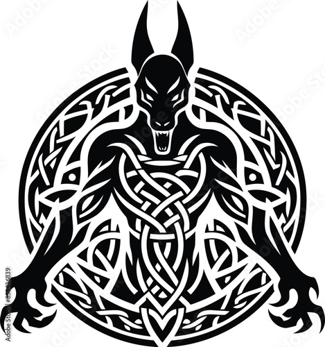 anubis in silhouete with celtic knot pattern illustration