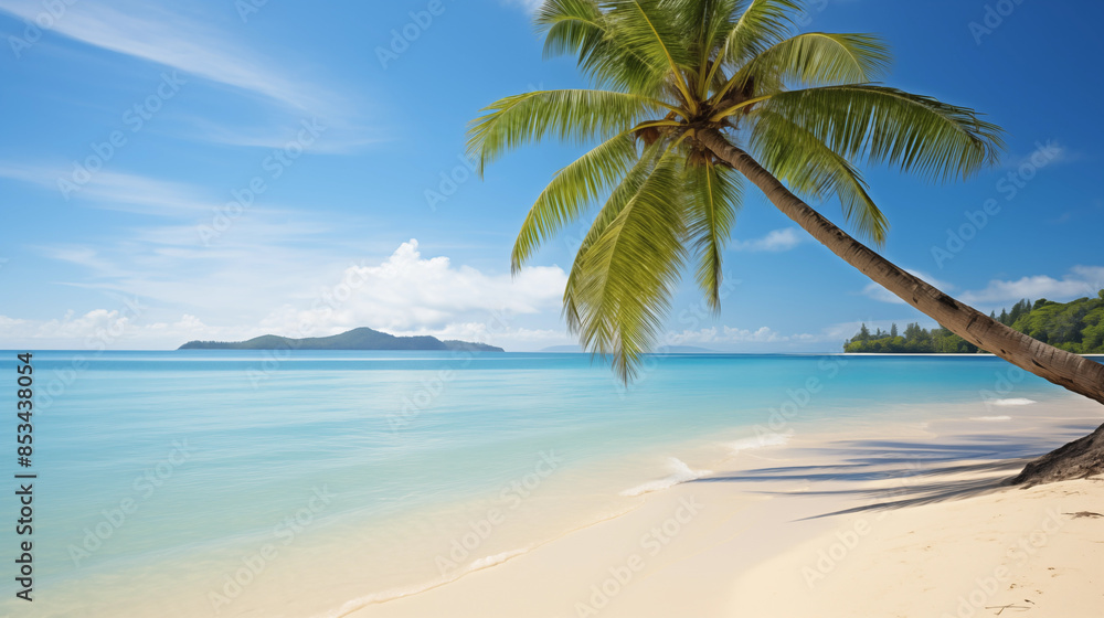 Pristine Beach with Turquoise Waters and Lone Palm Tree