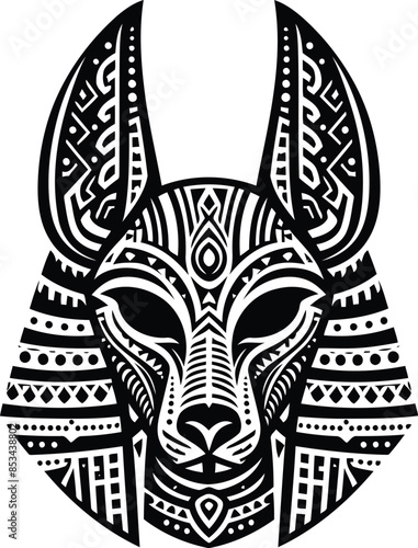 anubis egypt deity silhouete with Polynesian ethnic pattern illustration