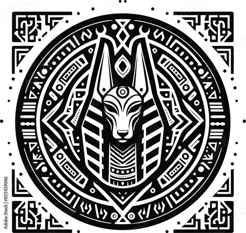 anubis egypt deity silhouete with Polynesian ethnic pattern illustration