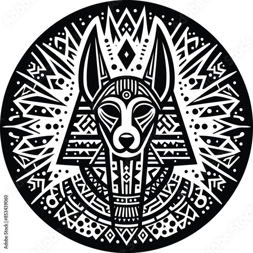 anubis egypt deity silhouete with Polynesian ethnic pattern illustration