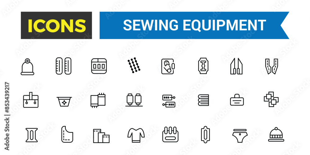 Sewing equipment and needlework icon set. Outline icons pack. Editable vector icon and illustration. Sewing equipment and needlework icon set. Outline icons pack. Editable vector icon and illustration.