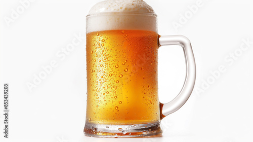 A glass of beer with a lot of condensation on the outside