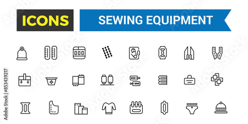 Sewing equipment and needlework icon set. Outline icons pack. Editable vector icon and illustration.