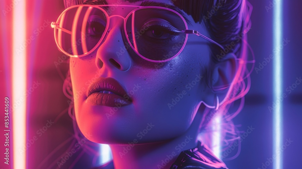 Retro space-themed illustration with a fashion model, combining 80s aesthetics with futuristic elements for a unique visual appeal Retro space-themed illustration with a fashion model, combining 80s aesthetics with futuristic elements for a unique visual appeal