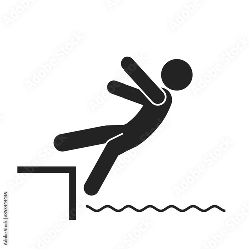 Isolated pictogram man falling from edge to water, for industrial and swimming pool safety sign label