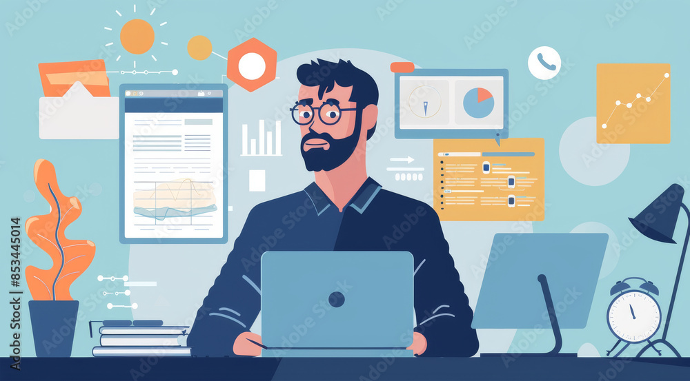 Businessman having virtual meeting with marketing experts, discussing ideas and strategies for success Businessman having virtual meeting with marketing experts, discussing ideas and strategies for success