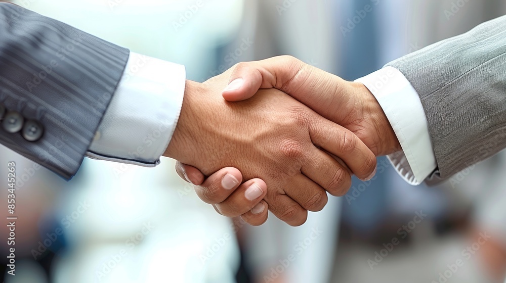 Successful Businessman Shaking Hands with Client After Pitching Marketing Campaign in Office Setting Successful Businessman Shaking Hands with Client After Pitching Marketing Campaign in Office Setting