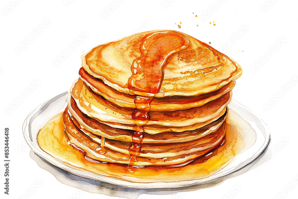 A stack of pancakes with syrup on top, isolated on transparent background A stack of pancakes with syrup on top, isolated on transparent background