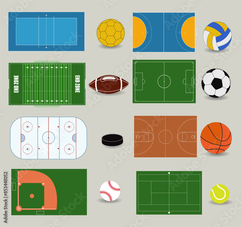 Sport grounds for tennis, baseball, soccer, football, basketball, handball, volleyball, hockey