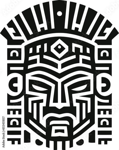  aztec warrior silhouete with Polynesian ethnic pattern illustration