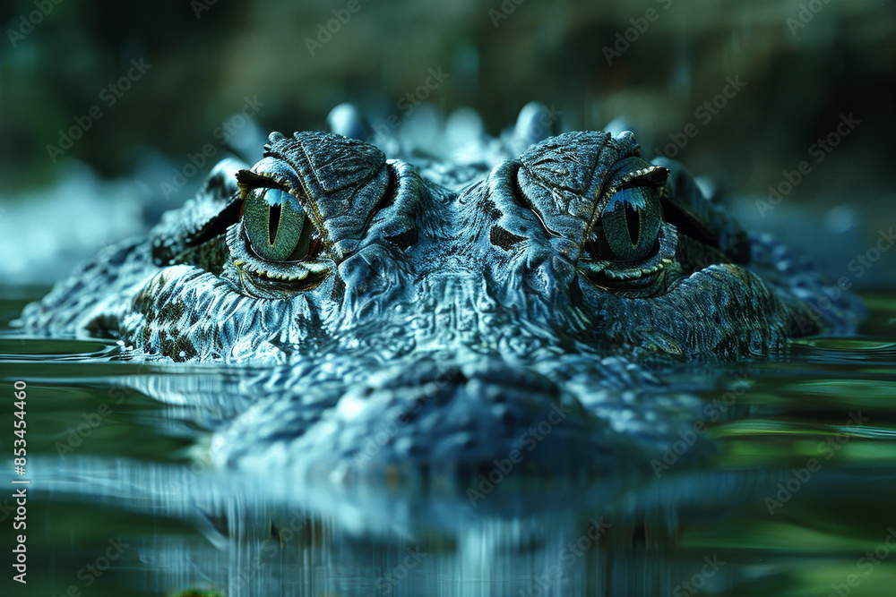 Obraz premium a crocodile's head emerging from tranquil waters. ai generative