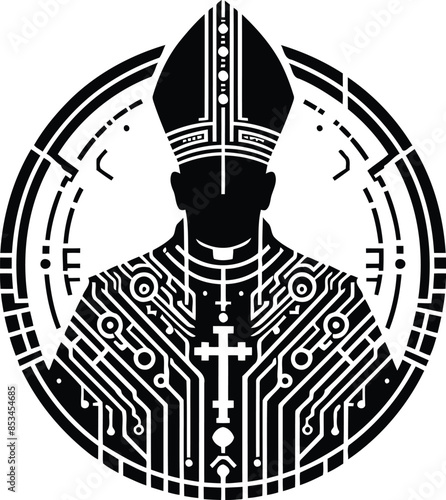bishop Christianity silhouete with cyberpunk pattern illustration