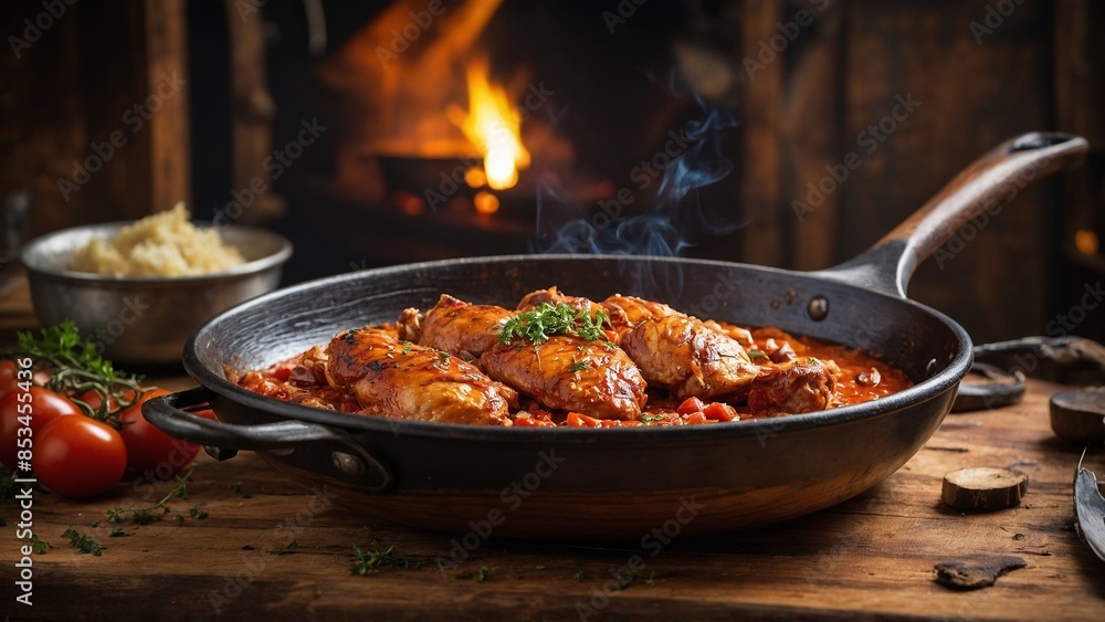 Hot barbecue chicken with spicy onion tomato sauce Hot barbecue chicken with spicy onion tomato sauce