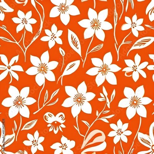 Wallpaper Mural Vibrant orange floral pattern with white flowers perfect for energetic interiors wallpaper  Torontodigital.ca