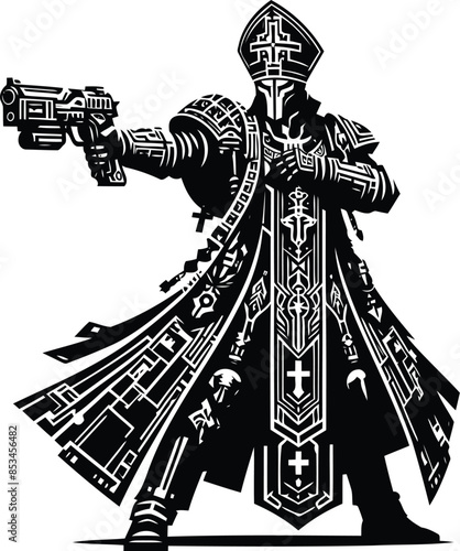 bishop Christianity silhouete with cyberpunk pattern illustration