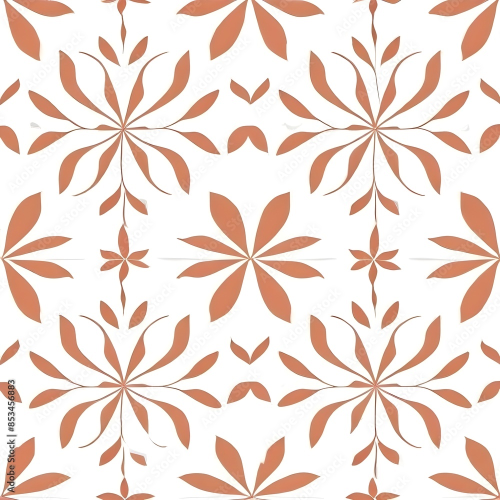 Classic white floral pattern with brown accents on a soft beige background Classic white floral pattern with brown accents on a soft beige background