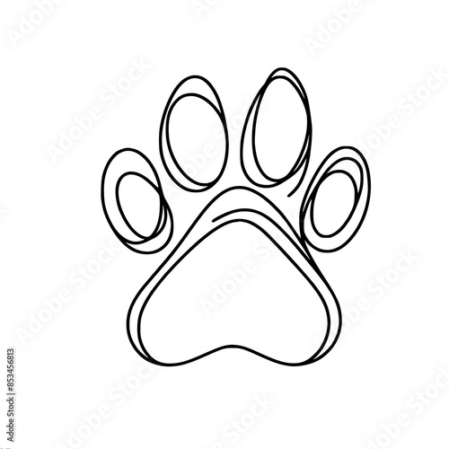 outline of an animal paw print on a white background, vector drawing with one continuous black line