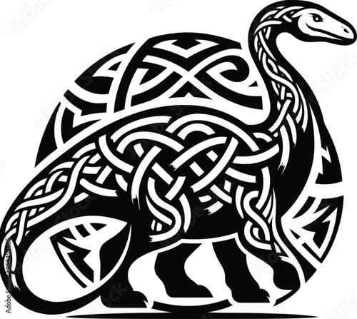 brachiosaurus in silhouete with celtic knot pattern illustration