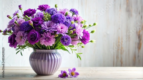 Wallpaper Mural Beautiful Purple Flower Bouquet in Elegant Vase on White Background, Floral Decoration Concept Torontodigital.ca