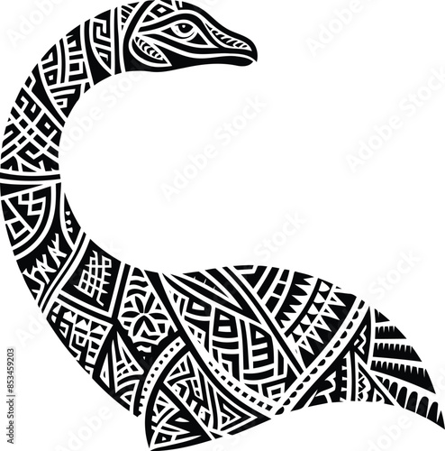  brachiosaurus silhouete with Polynesian ethnic pattern illustration