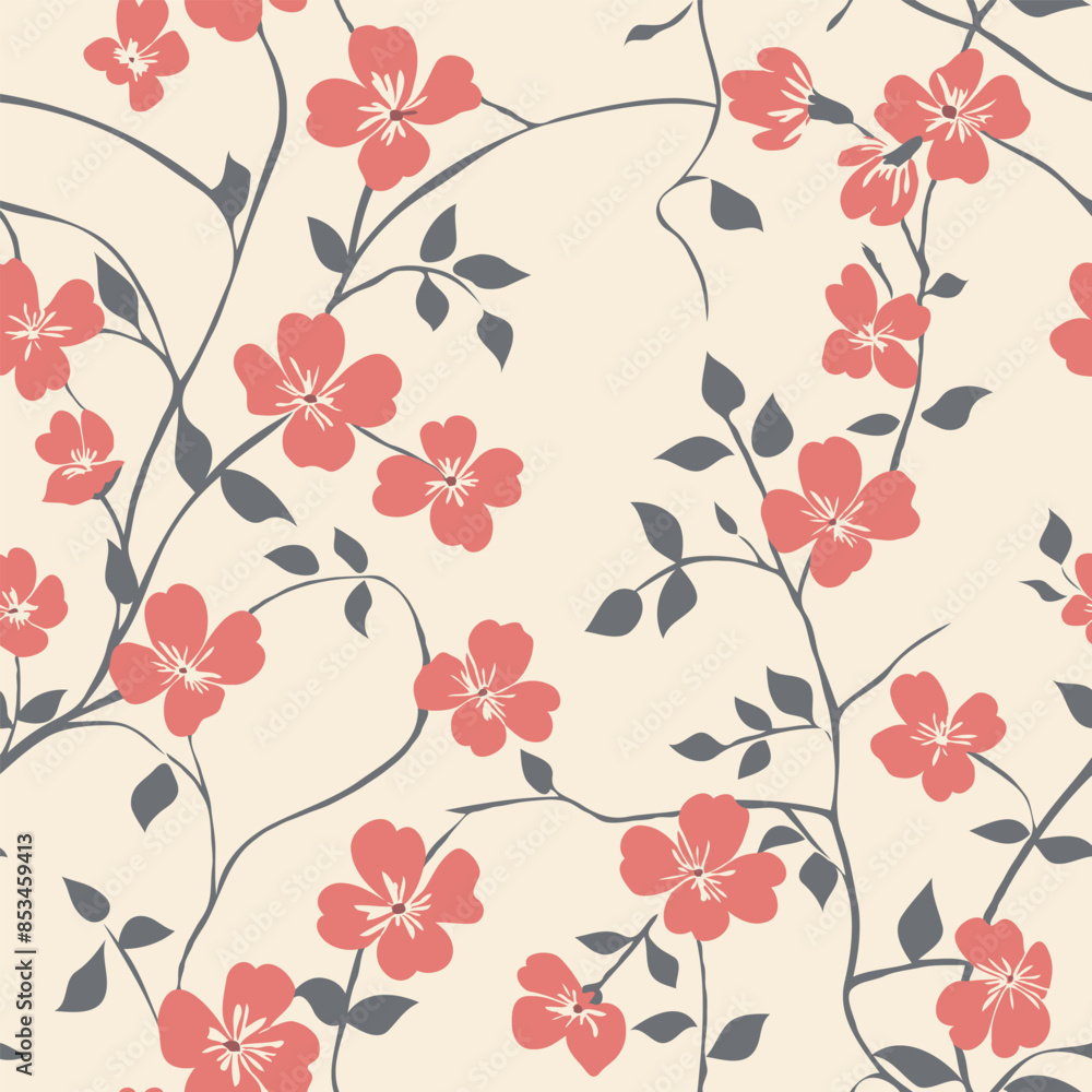 tonal red floral pattern vector on the cream yellow background tonal red floral pattern vector on the cream yellow background