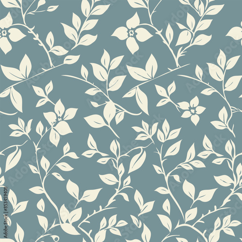 simple tonal light cream yellow floral pattern vector on the mineral green background