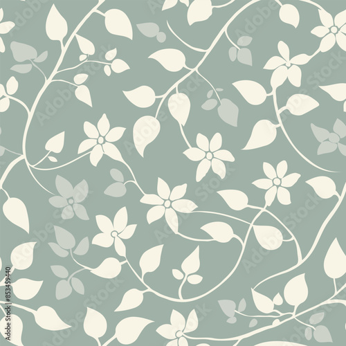simple tonal floral pattern vector in color green and cream