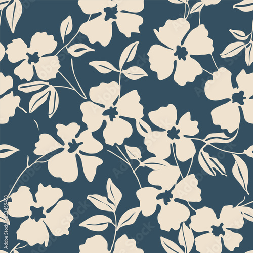 simple cream tonal floral pattern vector on the blue background