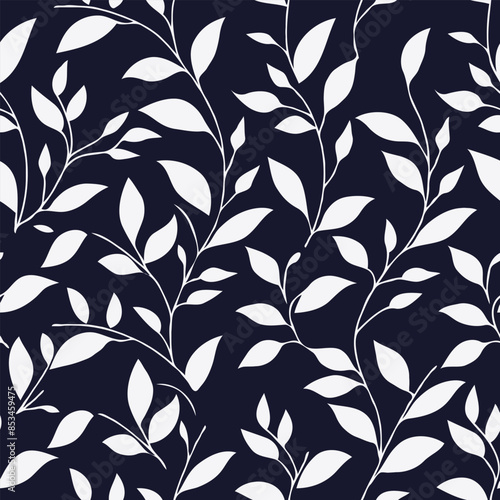 tonal floral leaves pattern vector on the dark blue background